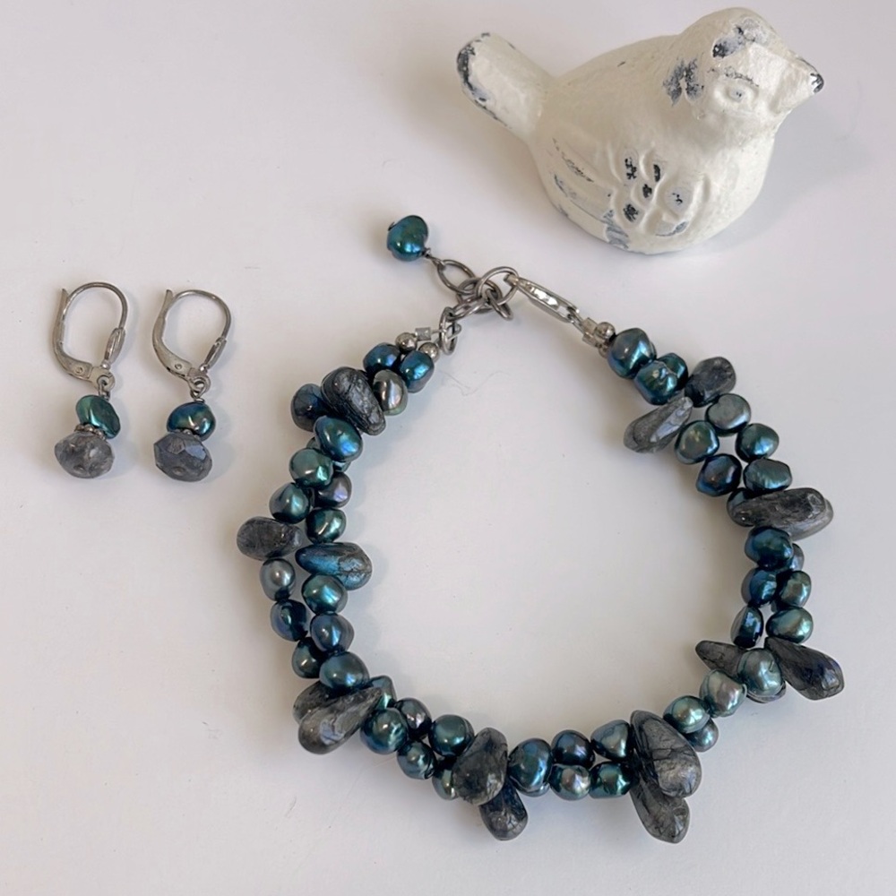Fresh Water Pearl Bracelet And Matching Earrings On 925 Silver